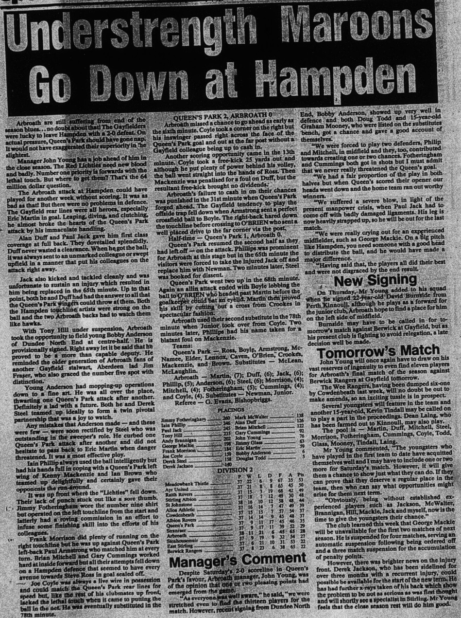 Newspaper report for 25 Apr 1987