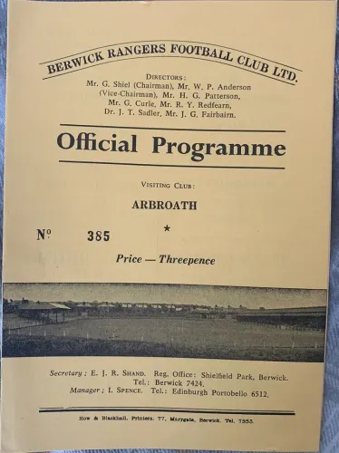 Programme: Berwick Rangers, 20 Mar 1965